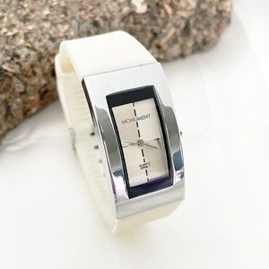 Monument white leather wristwatch for women